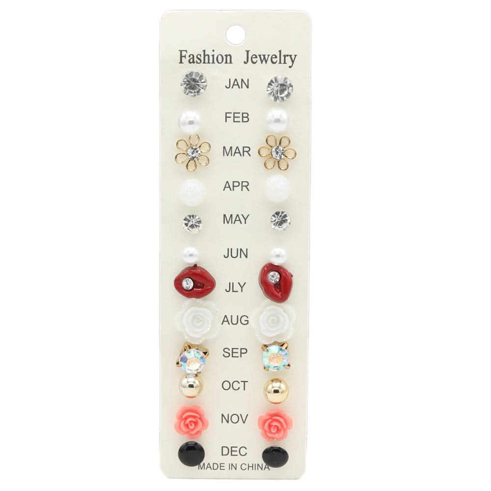 Women's Ear Tops Card 12 Pairs - Multi, Women, Earrings & Tops, Chase Value, Chase Value
