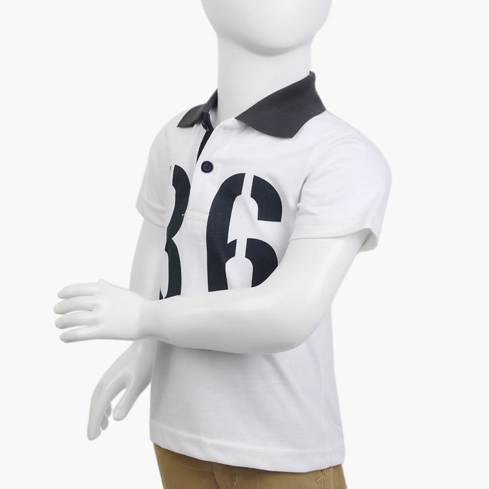 Boys Half Sleeves Polo T-Shirt - White, Boys T-Shirts, Chase Value, Chase Value