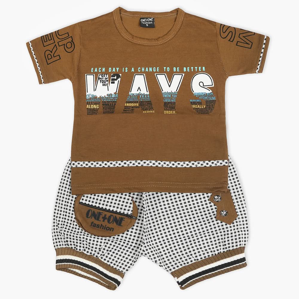 Boys Half Sleeves Short Suit - Dark Brown, Boys Sets & Suits, Chase Value, Chase Value