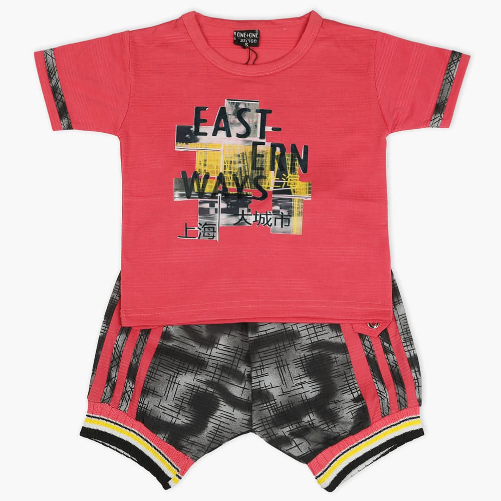 Boys Half Sleeves Short Suit - Pink, Boys Sets & Suits, Chase Value, Chase Value