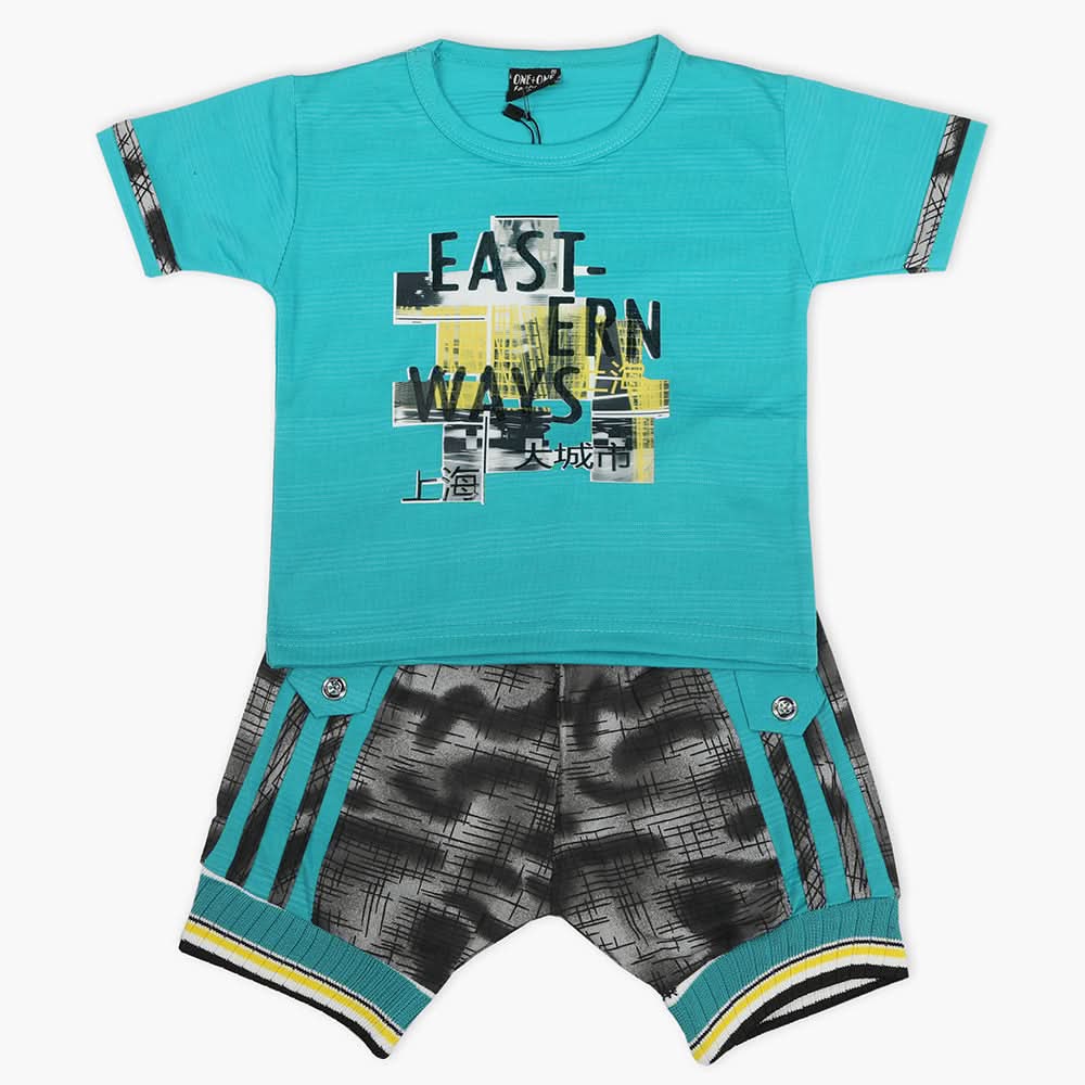 Boys Half Sleeves Short Suit - Sea Green, Boys Sets & Suits, Chase Value, Chase Value