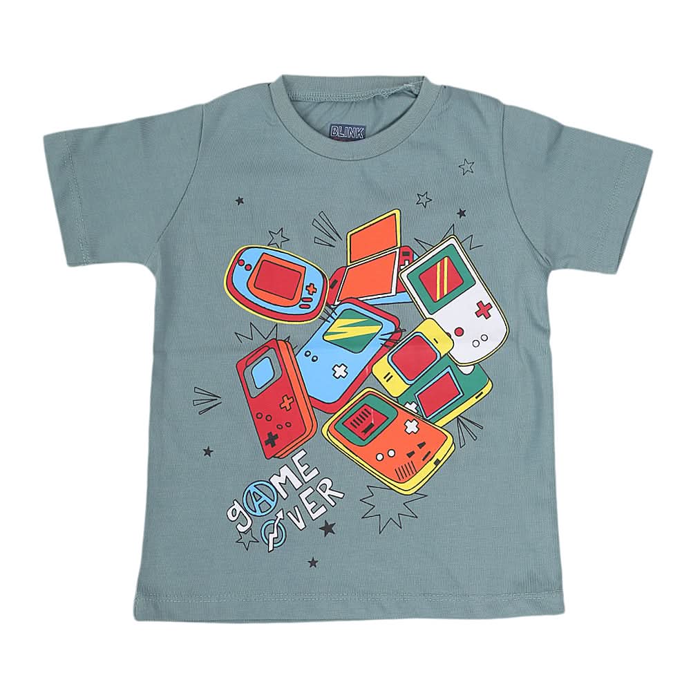 Boys Round Neck Half Sleeves T-Shirt - Steel Green, Kids, Boys T-Shirts, Chase Value, Chase Value
