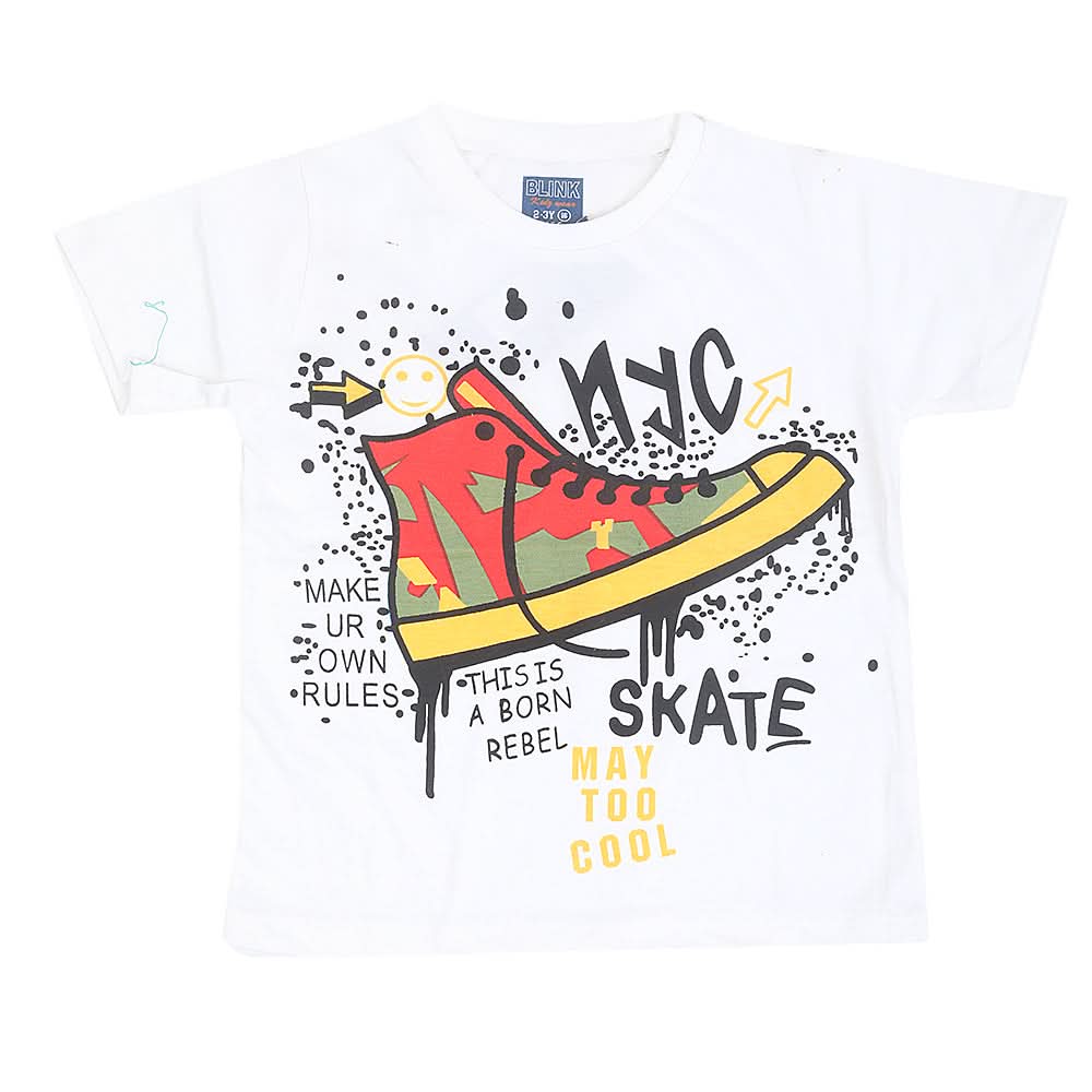 Boys Round Neck Half Sleeves T-Shirt - White, Kids, Boys T-Shirts, Chase Value, Chase Value