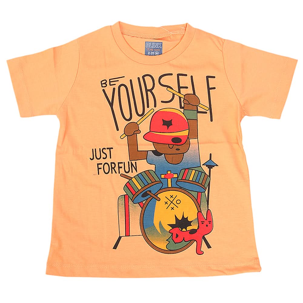 Boys Round Neck Half Sleeves T-Shirt - Peach, Kids, Boys T-Shirts, Chase Value, Chase Value