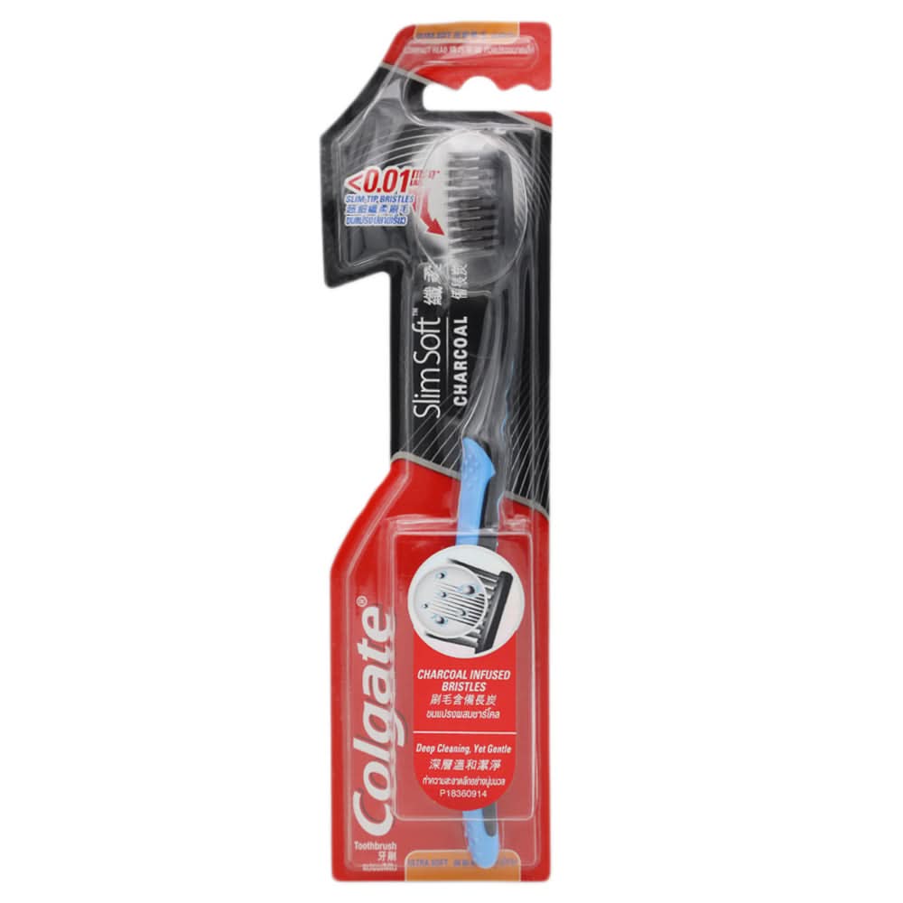 Colgate Tooth Brush Slim Soft Charcoal - Blue, Beauty & Personal Care, Oral Care, Chase Value, Chase Value