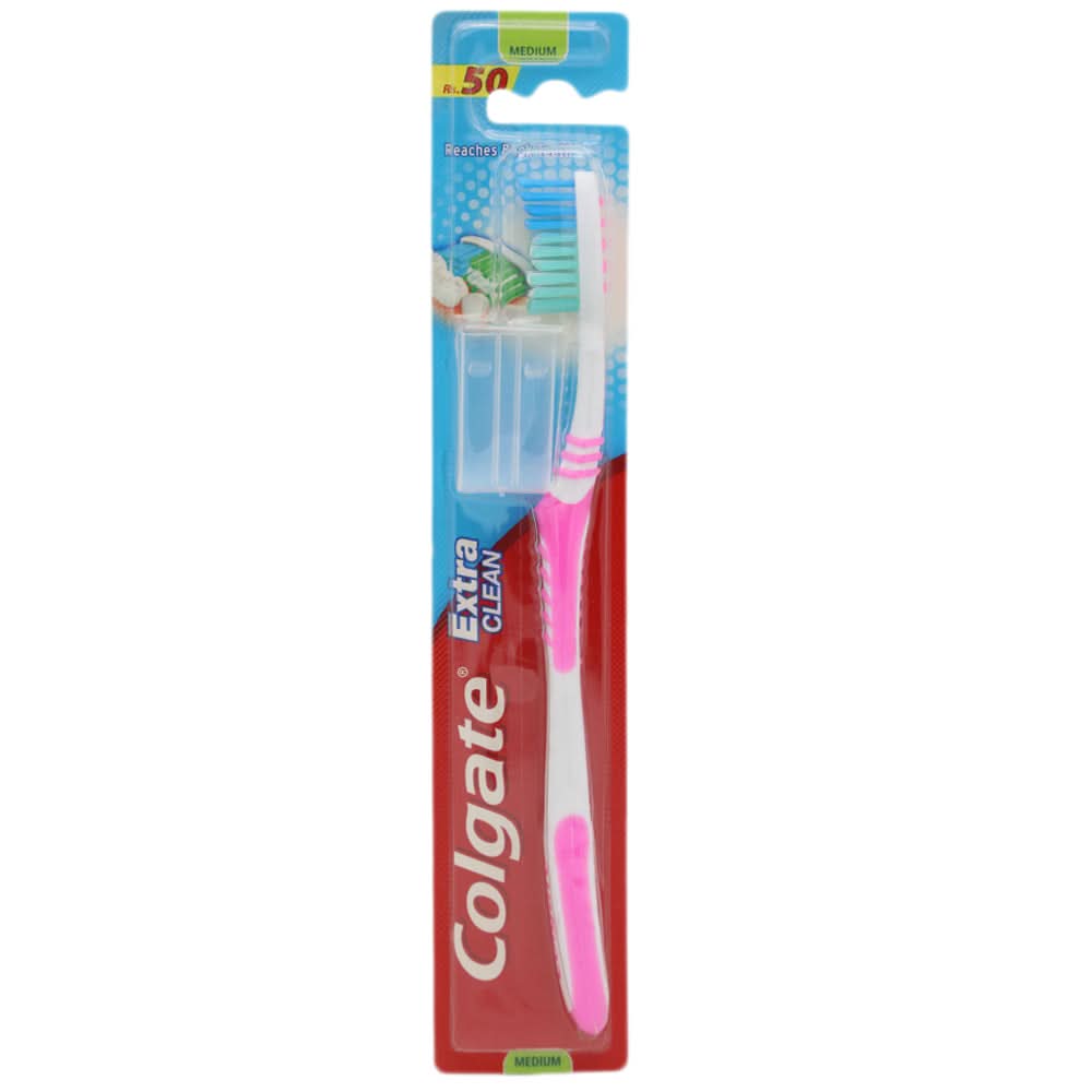 Colgate Tooth Brush Extra Claen With CAP Medium  - Pink, Beauty & Personal Care, Oral Care, Chase Value, Chase Value
