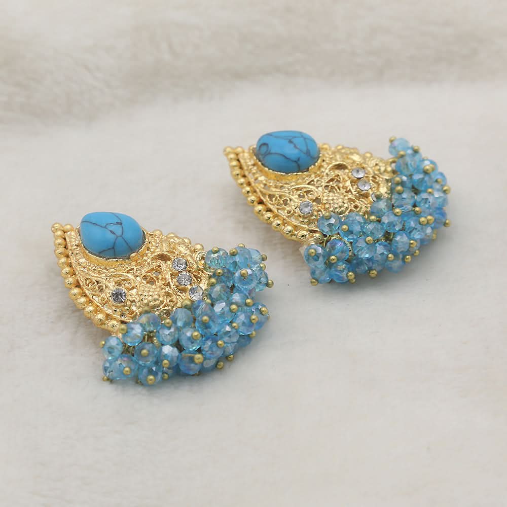 Women's Almond Zarcon Ear Tops - Sky-Blue, Women, Earrings & Tops, Chase Value, Chase Value