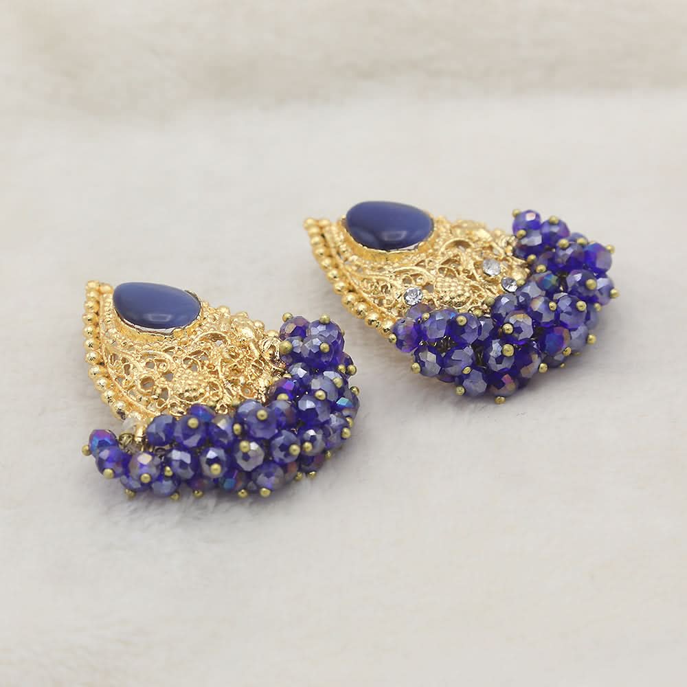 Women's Almond Zarcon Ear Tops - Royal-Blue, Women, Earrings & Tops, Chase Value, Chase Value