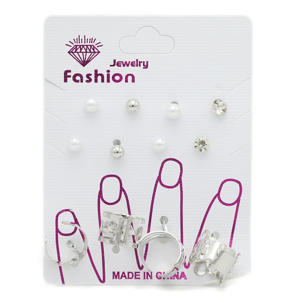 Women's Ear Tops & Ring Card (AY-86) - Silver, Women, Earrings & Tops, Chase Value, Chase Value