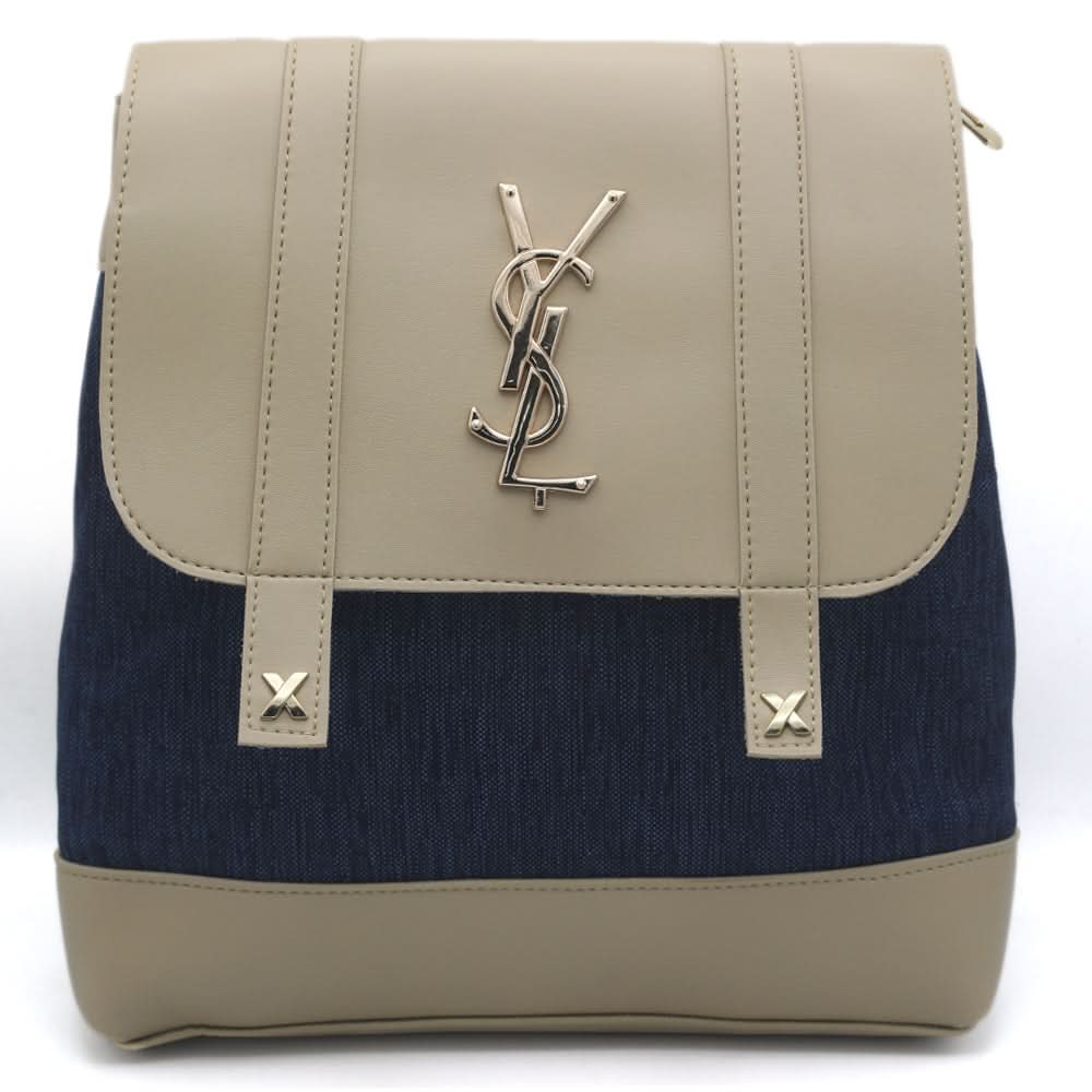 Girls Fancy Backpack H-93 - Beige & Navy Blue, Kids, Kids Bags, Chase Value, Chase Value
