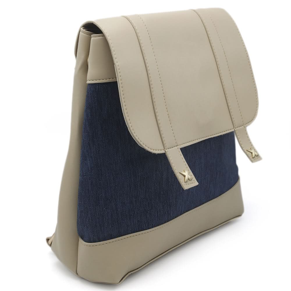 Girls Fancy Backpack H-93 - Beige & Navy Blue, Kids, Kids Bags, Chase Value, Chase Value