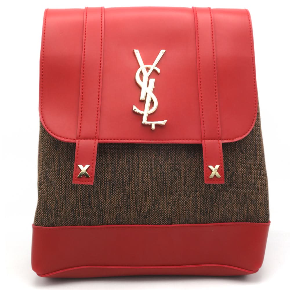 Girls Fancy Backpack H-93 - Red & Dark Brown, Kids, Kids Bags, Chase Value, Chase Value