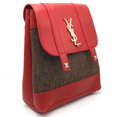 Girls Fancy Backpack H-93 - Red & Dark Brown, Kids, Kids Bags, Chase Value, Chase Value