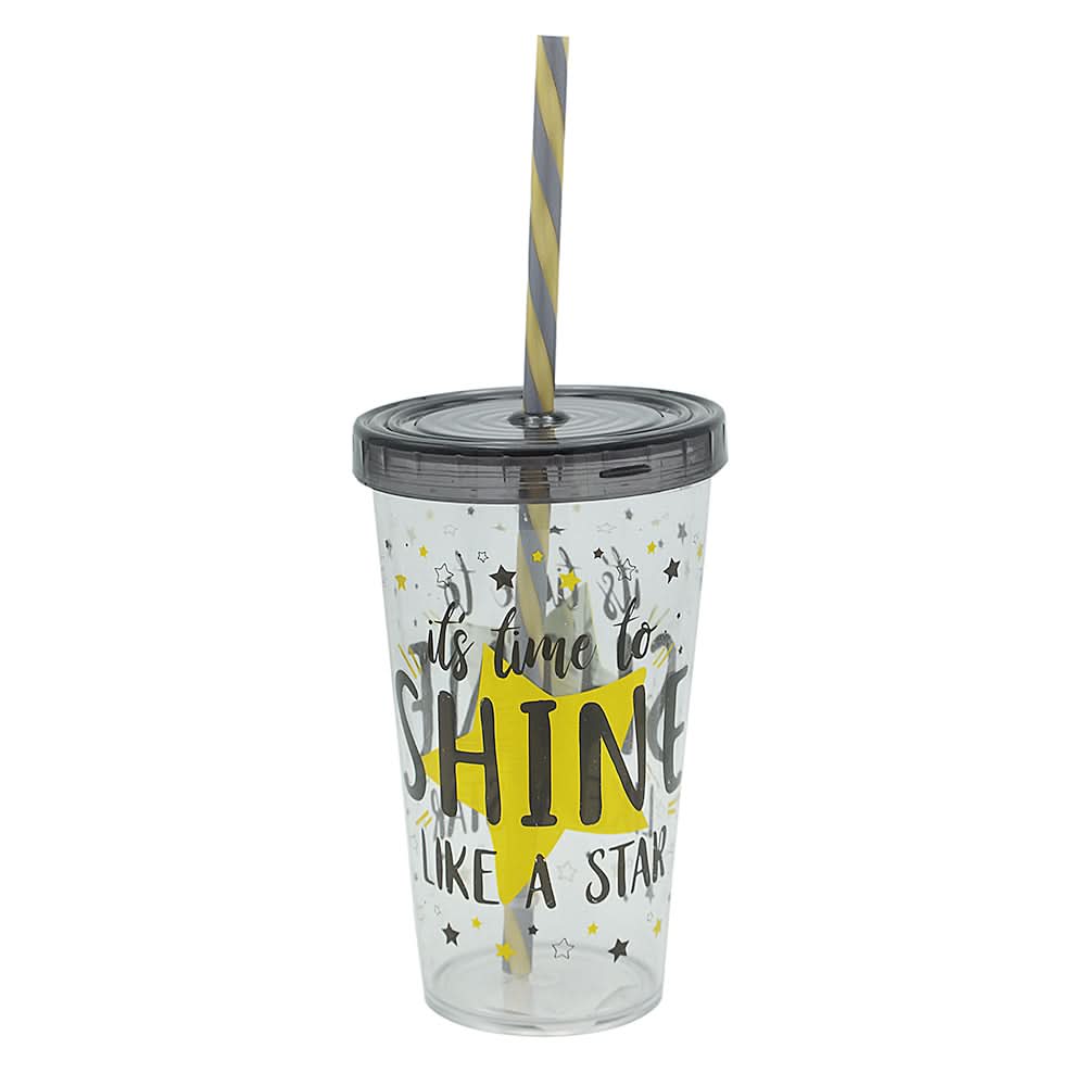 Decorated Tumbler with Straw - Black, Home & Lifestyle, Glassware & Drinkware, Chase Value, Chase Value