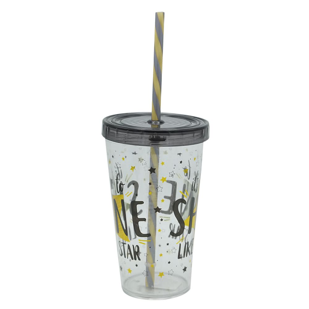 Decorated Tumbler with Straw - Black, Home & Lifestyle, Glassware & Drinkware, Chase Value, Chase Value