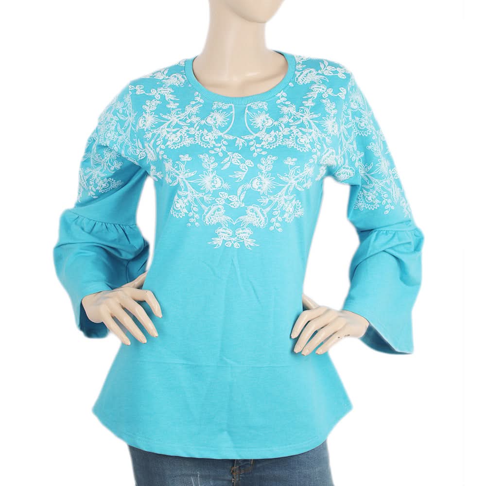Women's Knitted Tops With Puff Print - Blue, Women, T-Shirts And Tops, Chase Value, Chase Value
