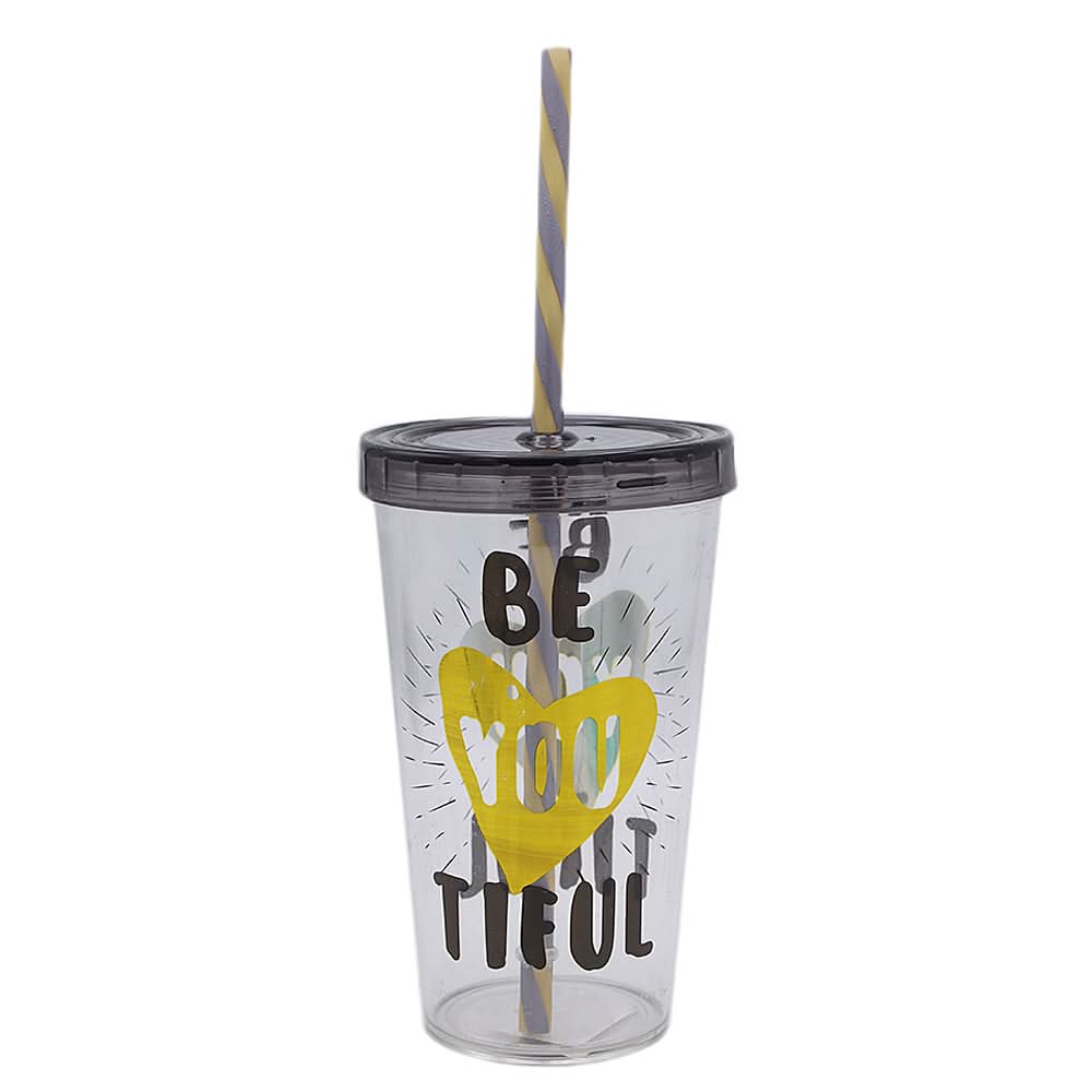 Decorated Tumbler with Straw - Black, Home & Lifestyle, Glassware & Drinkware, Chase Value, Chase Value