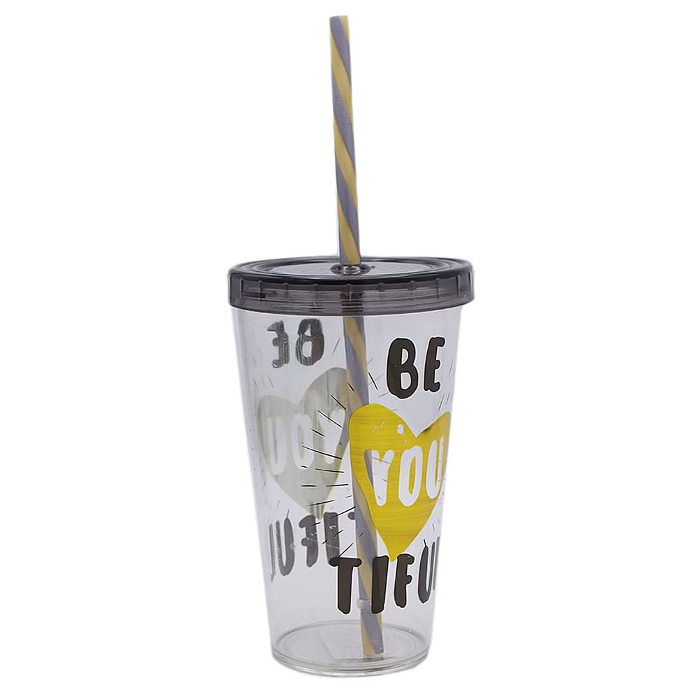 Decorated Tumbler with Straw - Black, Home & Lifestyle, Glassware & Drinkware, Chase Value, Chase Value
