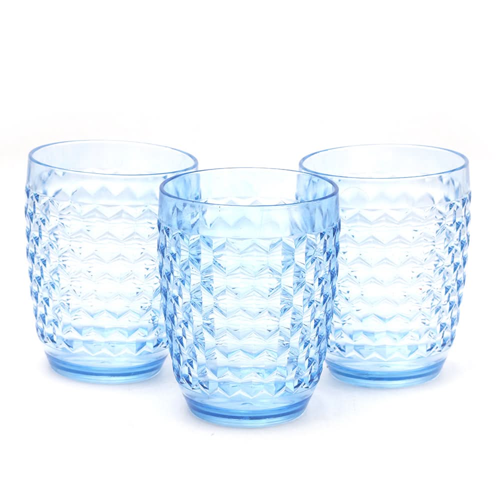 Diamond Glass 3 Pcs Pack - Light Blue, Home & Lifestyle, Glassware & Drinkware, Chase Value, Chase Value
