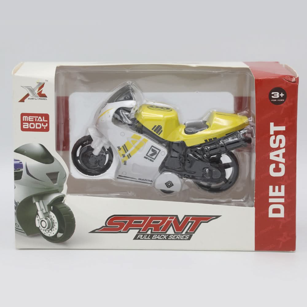 Die Cast Pull Back Metal Motorcycle - Yellow, Kids, Non-Remote Control, Chase Value, Chase Value