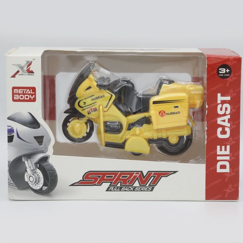 Die Cast Pull Back Metal Motorcycle - Yellow, Kids, Non-Remote Control, Chase Value, Chase Value