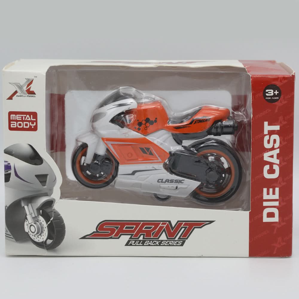 Die Cast Pull Back Metal Motorcycle - Orange, Kids, Non-Remote Control, Chase Value, Chase Value
