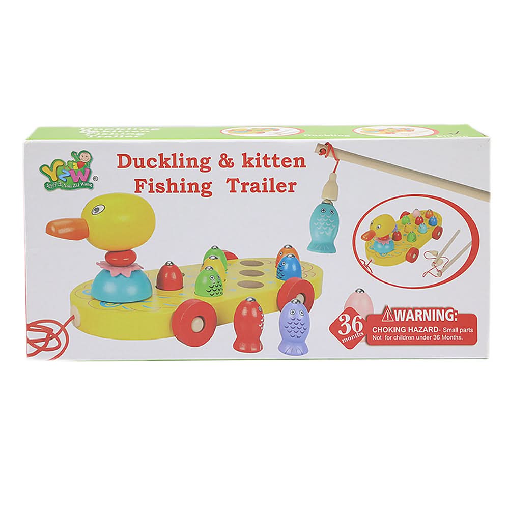 Wooden Duckling and Kitten Fishing Trailer 3600, Kids, Educational Toys, Chase Value, Chase Value