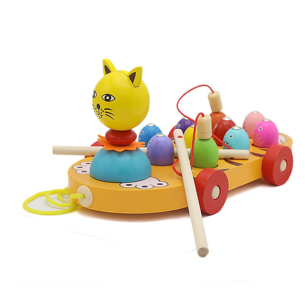 Wooden Duckling and Kitten Fishing Trailer 3600, Kids, Educational Toys, Chase Value, Chase Value