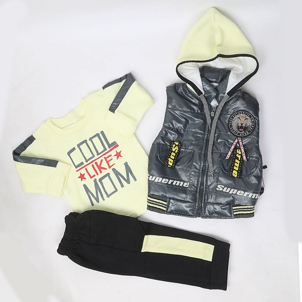 Boys 3 Piece Full Sleeves Suit - Lemon, Kids, Boys Sets And Suits, Chase Value, Chase Value