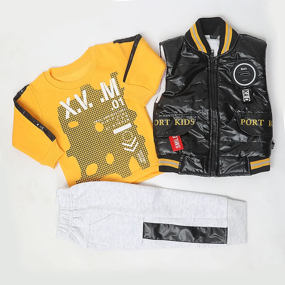 Boys 3 Piece Full Sleeves Suit - Yellow, Kids, Boys Sets And Suits, Chase Value, Chase Value