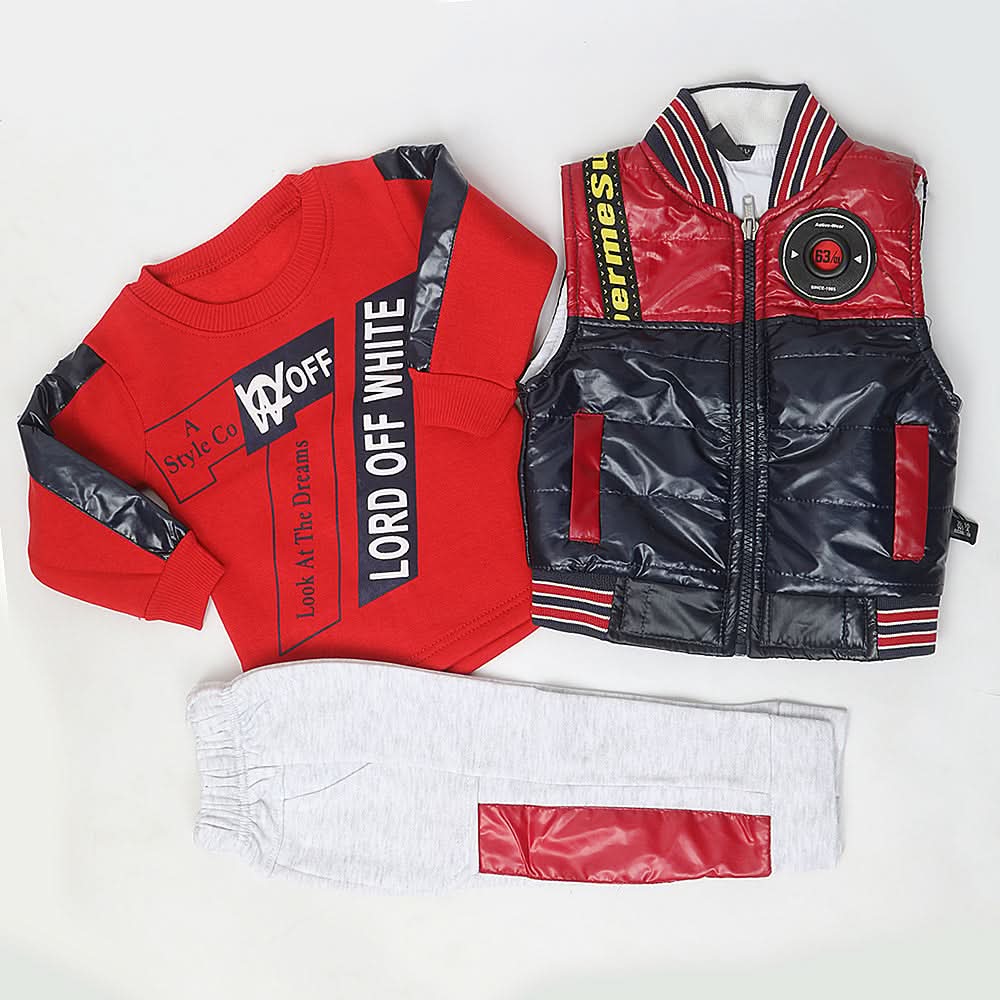 Boys 3 Piece Full Sleeves Suit - Red, Kids, Boys Sets And Suits, Chase Value, Chase Value
