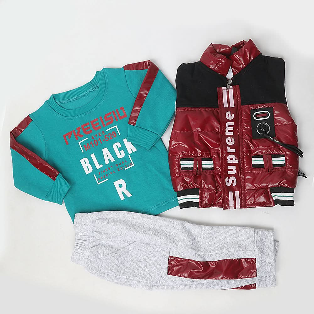 Boys 3 Piece Full Sleeves Suit - Maroon, Kids, Boys Sets And Suits, Chase Value, Chase Value