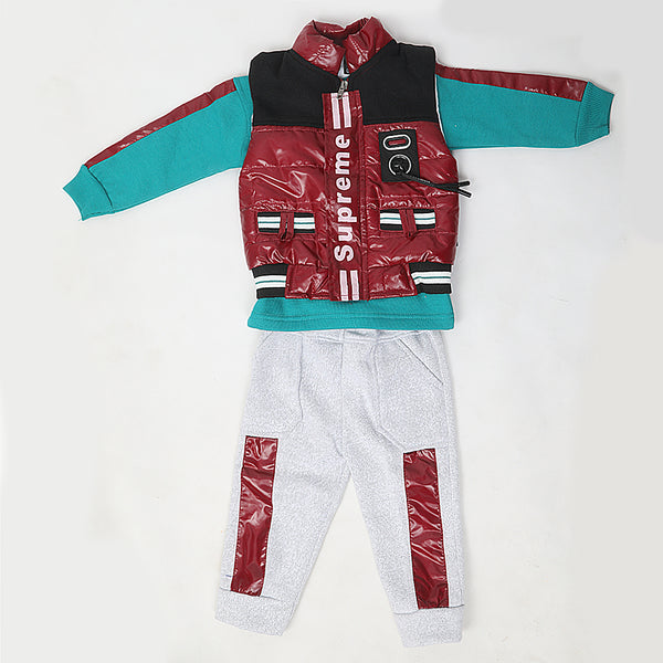 Boys 3 Piece Full Sleeves Suit - Maroon, Kids, Boys Sets And Suits, Chase Value, Chase Value
