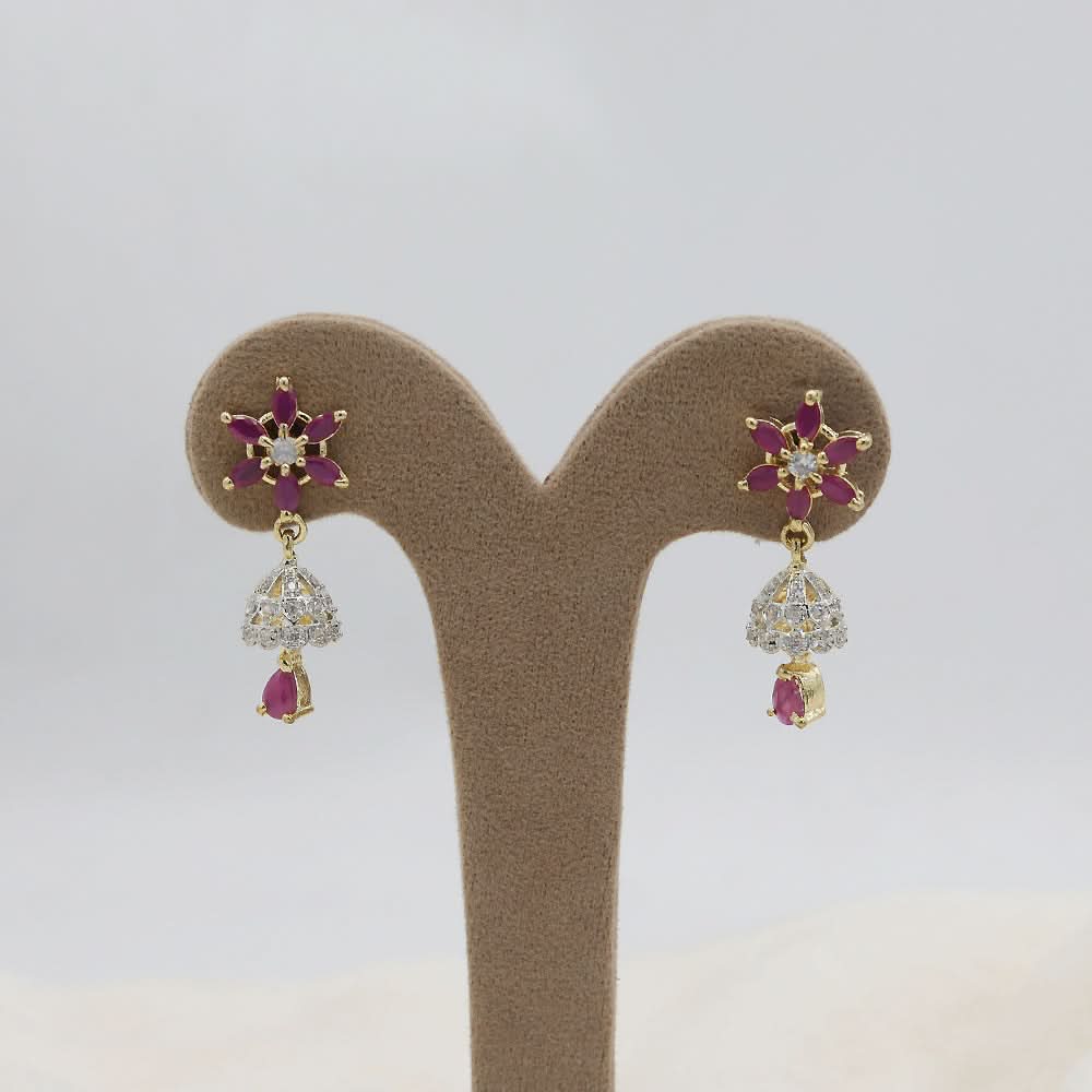Women's American Diamond Ear Jhumki - Maroon, Women, Earrings & Tops, Chase Value, Chase Value