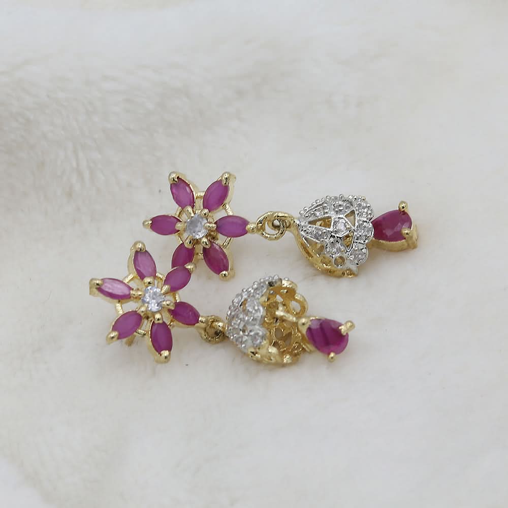 Women's American Diamond Ear Jhumki - Maroon, Women, Earrings & Tops, Chase Value, Chase Value