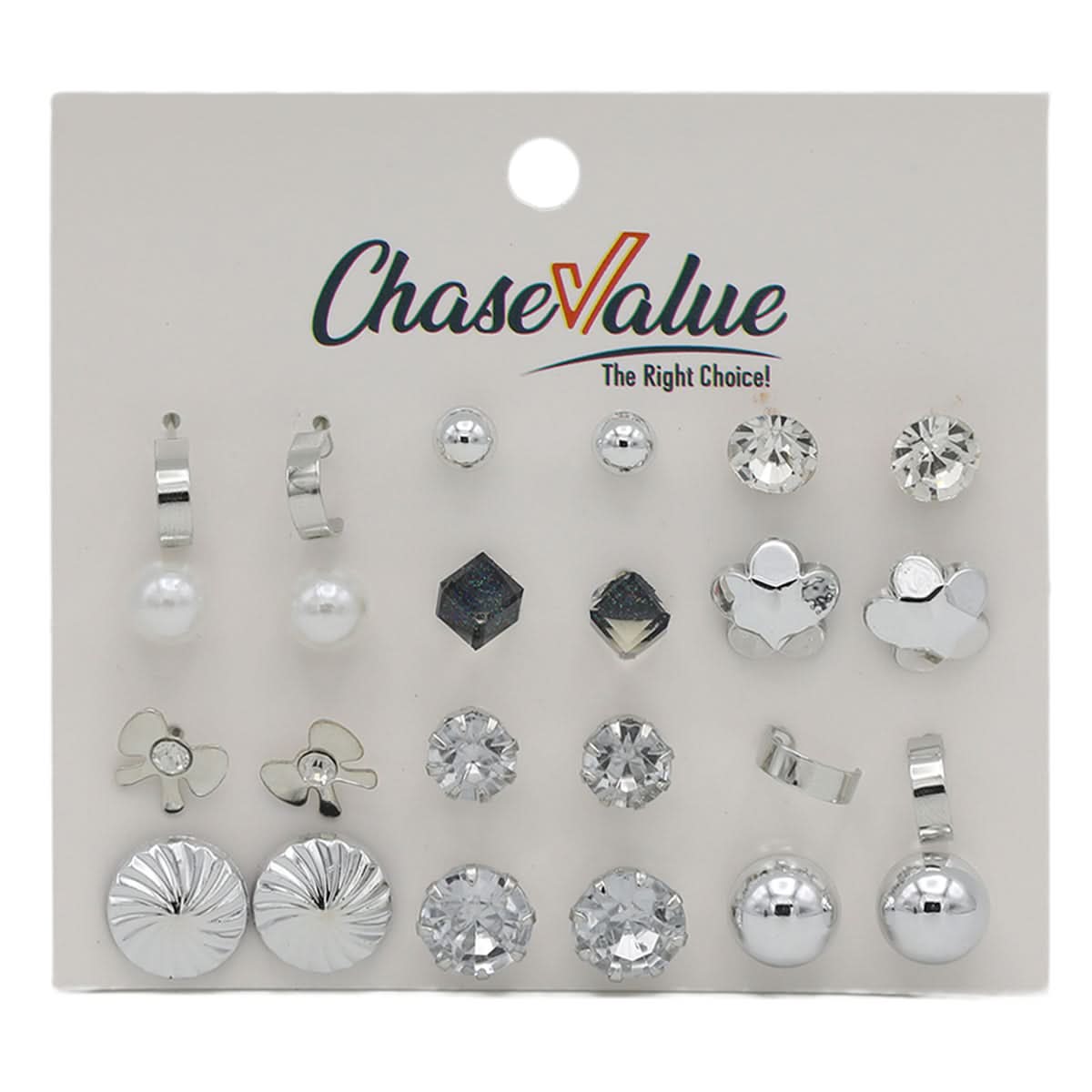 Tops Card New Logo (AY117) - Silver, Women, Earrings & Tops, Chase Value, Chase Value