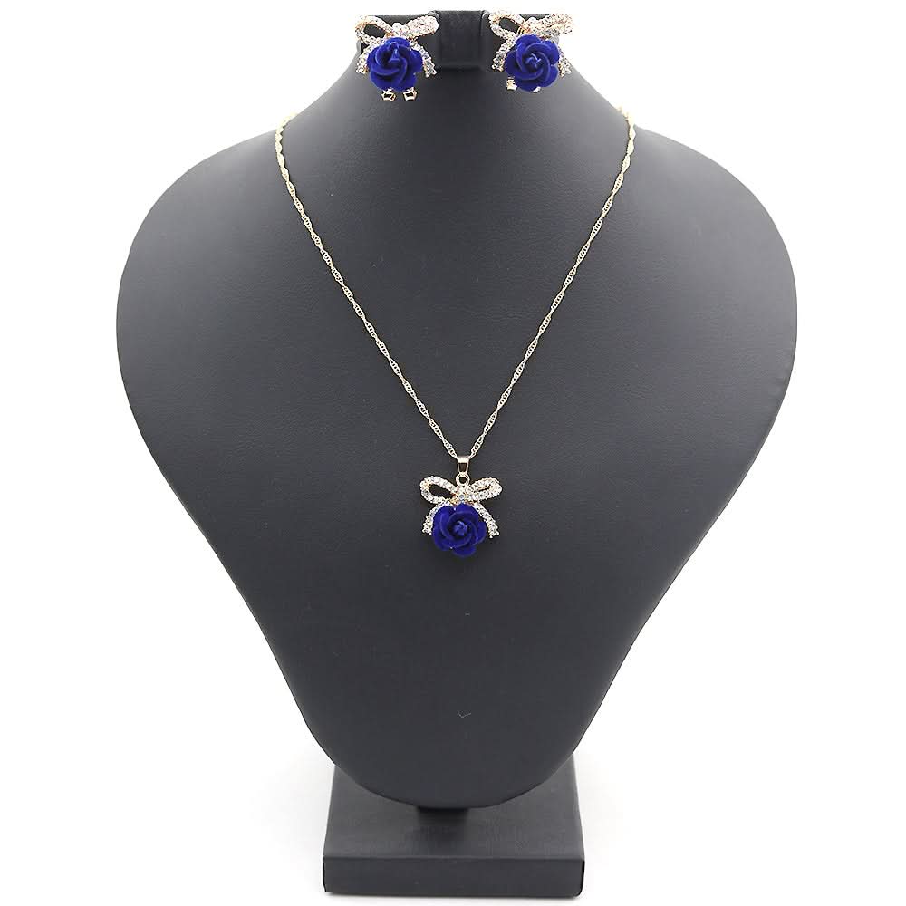 Women's Flower Locket Set - Royal Blue, Women, Jewellery Set, Chase Value, Chase Value