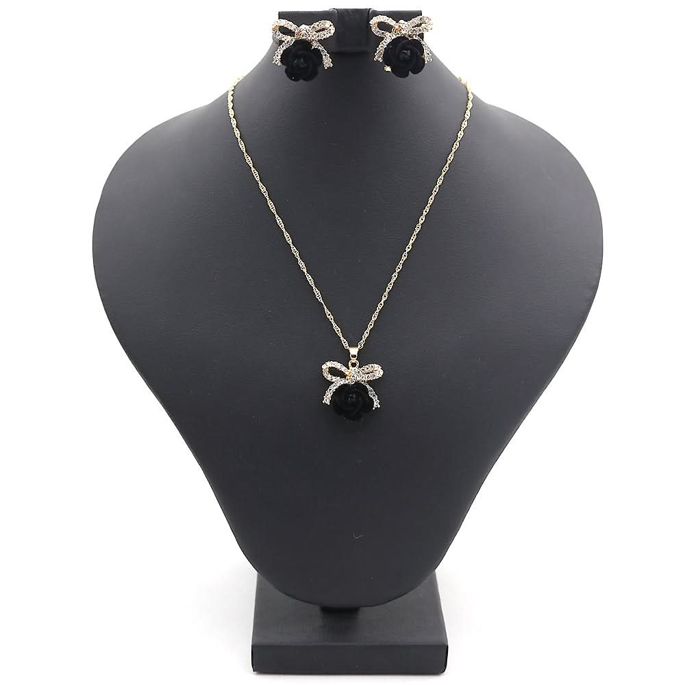 Women's Flower Locket Set - Black, Women, Jewellery Set, Chase Value, Chase Value