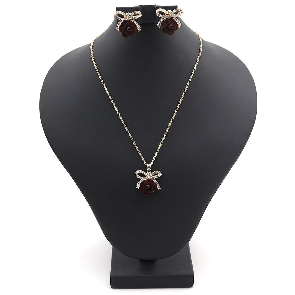 Women's Flower Locket Set - Brown, Women, Jewellery Set, Chase Value, Chase Value