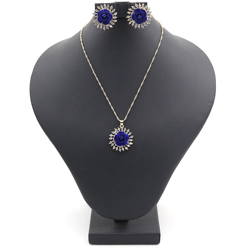 Women's Flower Locket Set - Royal Blue, Women, Jewellery Set, Chase Value, Chase Value