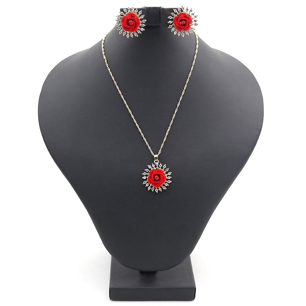 Women's Flower Locket Set - Red, Women, Jewellery Set, Chase Value, Chase Value