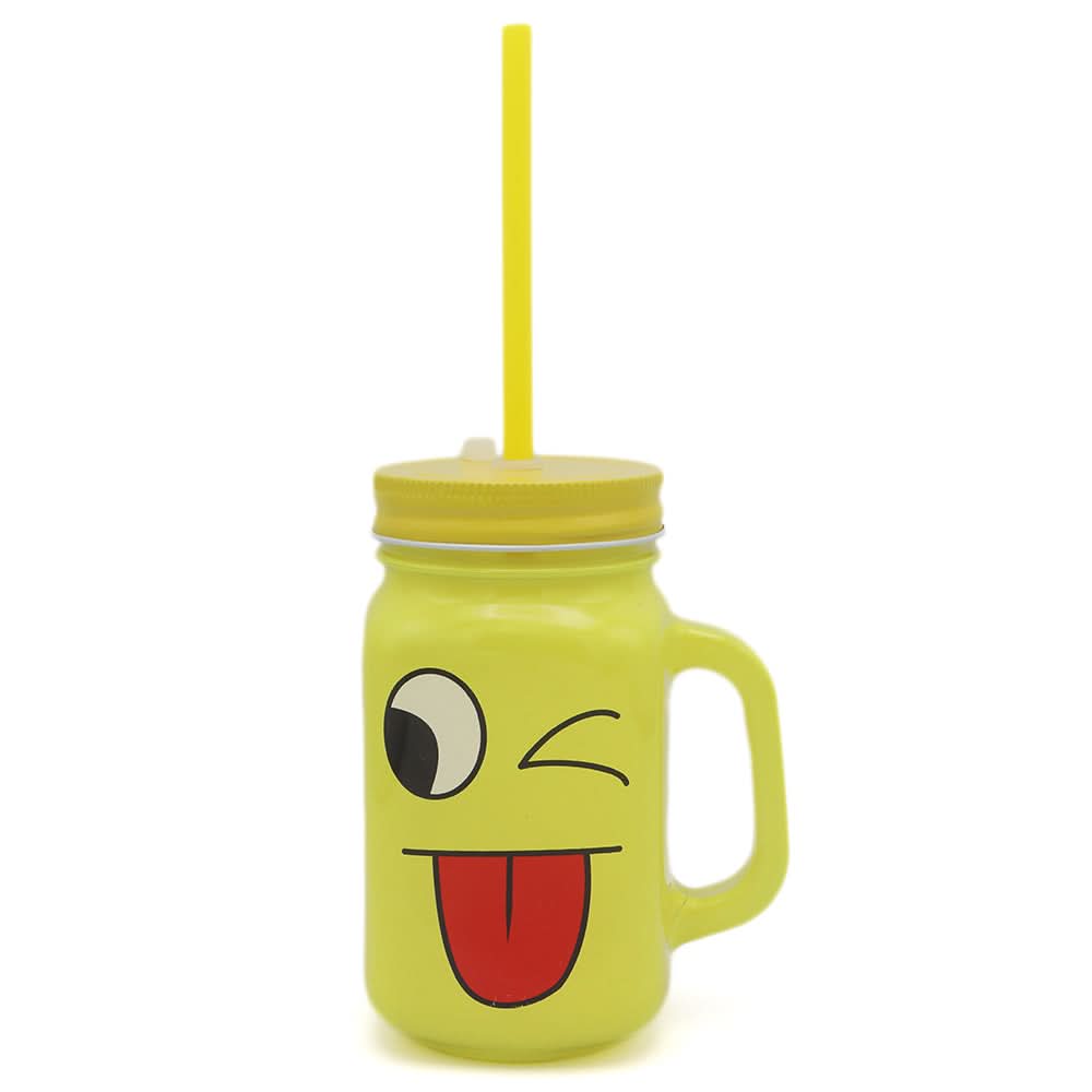 Kleeyo Mason Jar Smiley 450ml - Yellow, Home & Lifestyle, Glassware & Drinkware, Chase Value, Chase Value