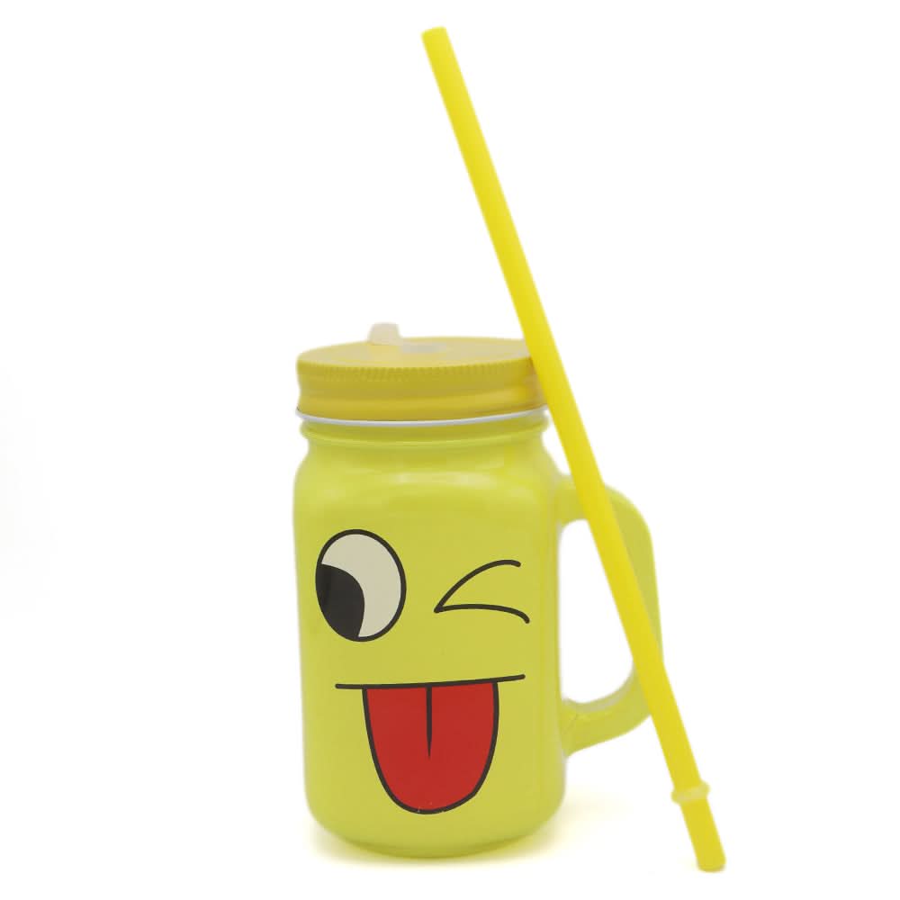 Kleeyo Mason Jar Smiley 450ml - Yellow, Home & Lifestyle, Glassware & Drinkware, Chase Value, Chase Value