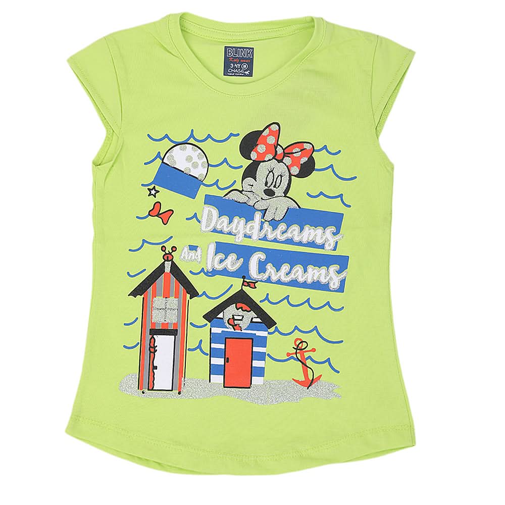 Girls Printed Half Sleeves T-Shirt 4702 - Light Green, Kids, Girls T-Shirts, Chase Value, Chase Value