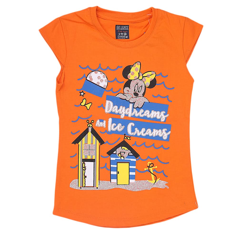 Girls Printed Half Sleeves T-Shirt 4702 - Orange, Kids, Girls T-Shirts, Chase Value, Chase Value