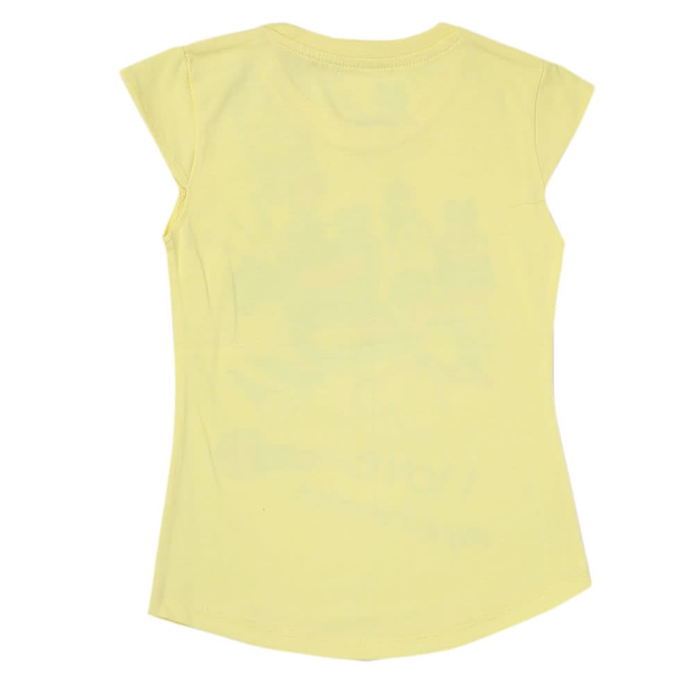 Girls Printed Half Sleeves T-Shirt 4703 - Yellow, Kids, Girls T-Shirts, Chase Value, Chase Value