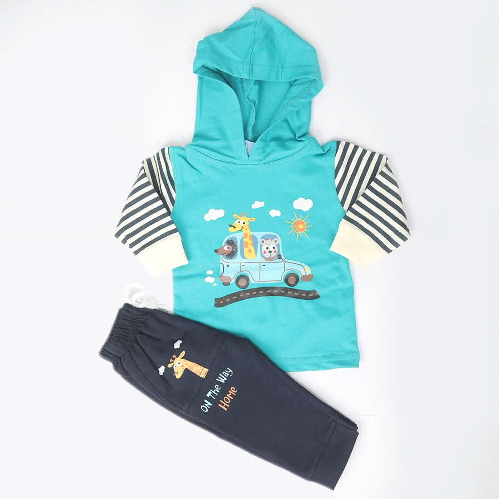 Newborn Boys Full Sleeves Hooded Suit - Green, Kids, NB Boys Sets And Suits, Chase Value, Chase Value