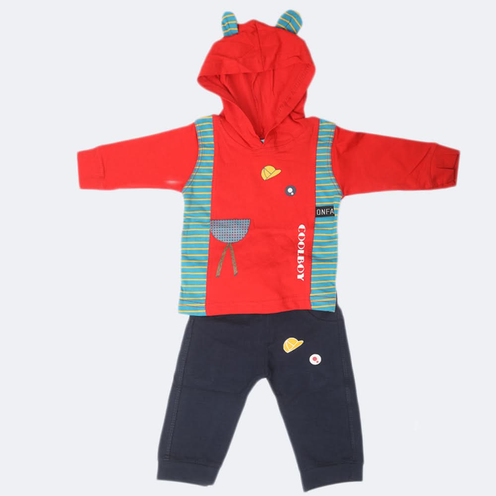 Newborn Boys Full Sleeves Hooded Suit - Red, Kids, NB Boys Sets And Suits, Chase Value, Chase Value