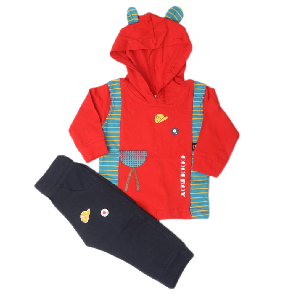 Newborn Boys Full Sleeves Hooded Suit - Red, Kids, NB Boys Sets And Suits, Chase Value, Chase Value