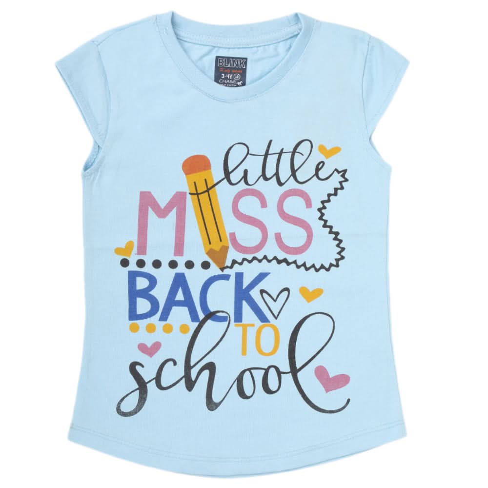 Girls Printed Half Sleeves T-Shirt 4699 - Light Blue, Kids, Girls T-Shirts, Chase Value, Chase Value